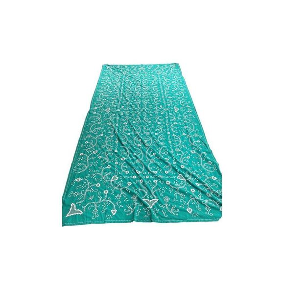 Turquoise White Cotton Tablecloth Throw Large - Picture 3 of 3